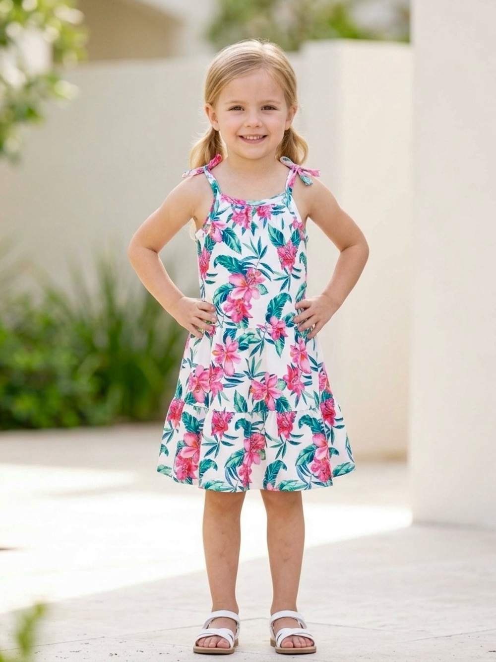 Tommy Bahama Girls 3T Dress Tropical Floral Ruffle Tiered Sun Dress Coastal Prep